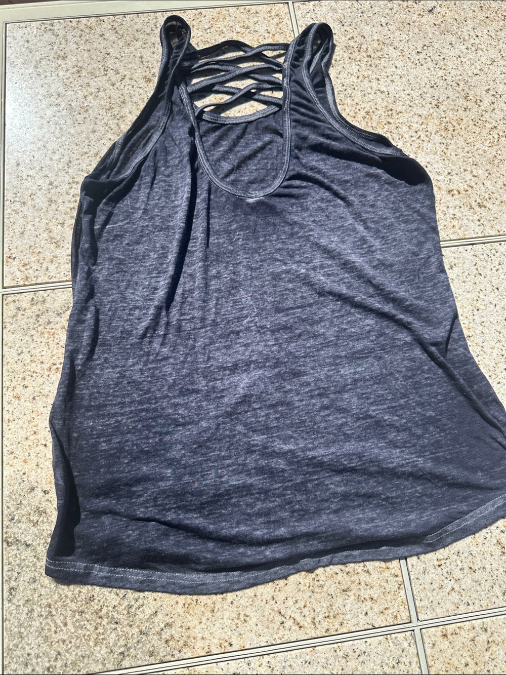 Women's Charcoal Crisscross Back Tank Top - Picture 3 of 3